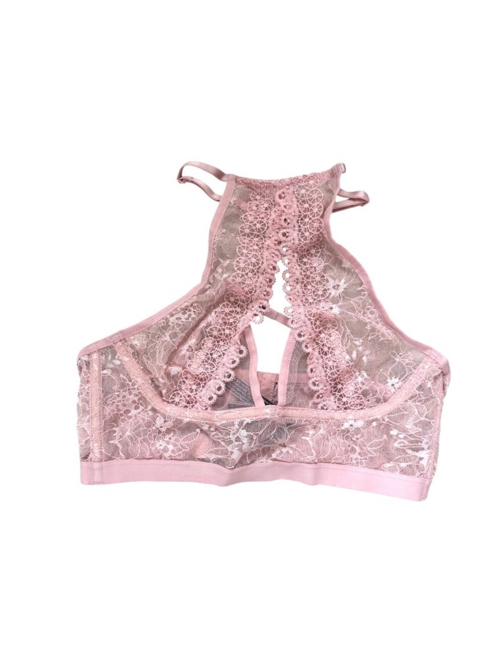 Victorias Secret Women's Bralette Bra S Light Pink Sheer Lace High Neck Unlined